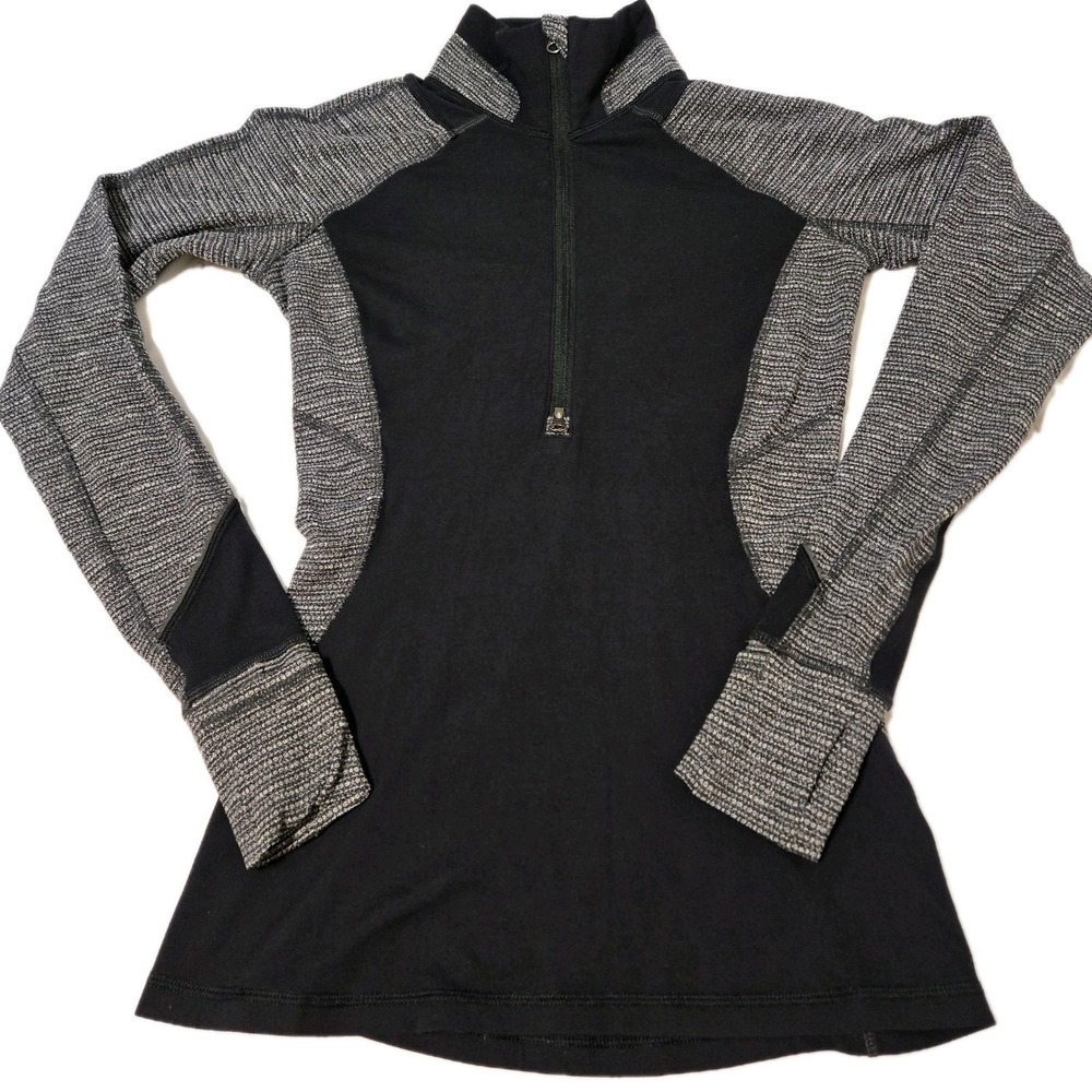 Lululemon Race Your Pace 1/2 Zip Pullover Pocket Thumb Holes Black/Gray Size 2